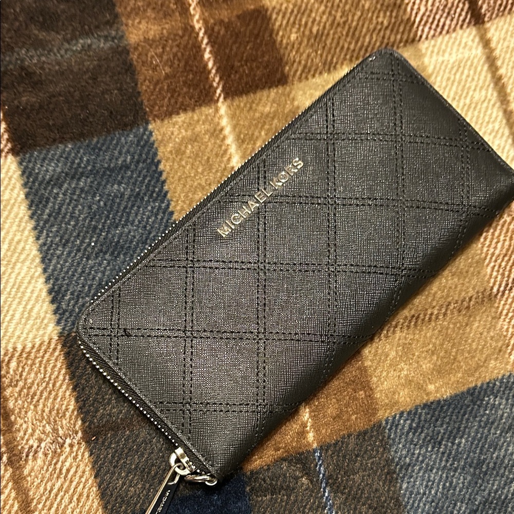 Michael Kors Black Quilted Zip-Around Leather Wallet